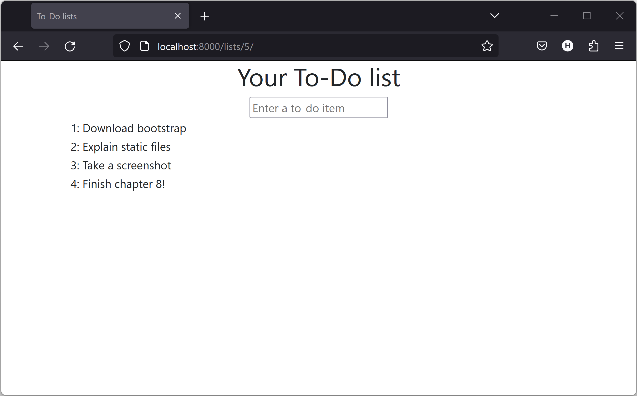 The list page with centered header.