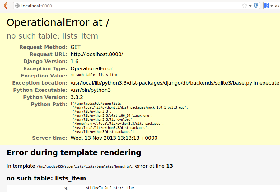 OperationalError at / no such table: lists_item